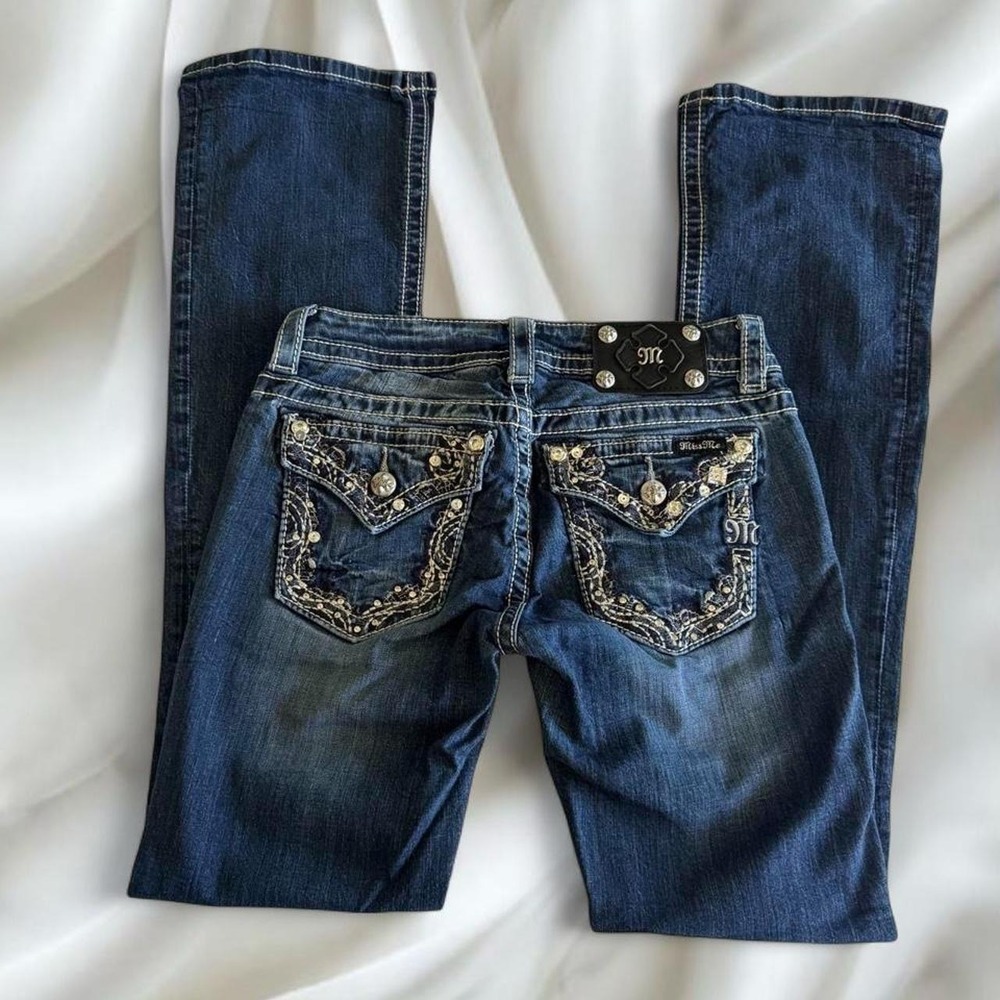 Y2K vintage Miss Me rhinestone low rise denim bootcut jeans grunge country boho - Picture 1 of 6